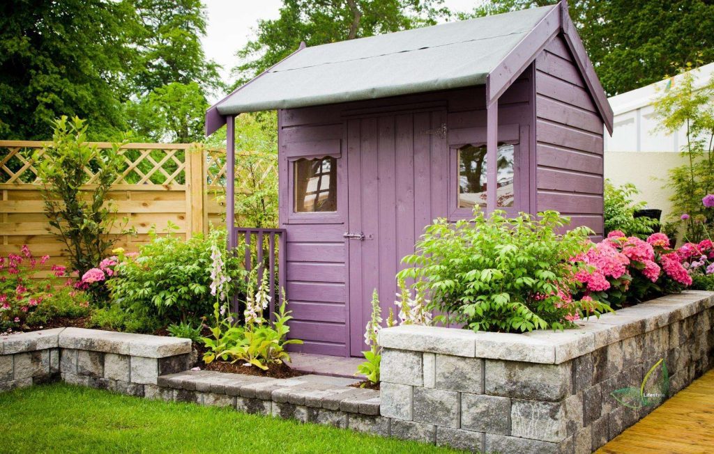 Wooden storage shed on fixed place